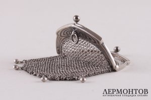 Сумочка-кошелек. Плетение. Серебро 800 пробы. Европа, XIX век.