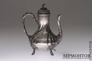 Кофейник рококо. Серебро 950. Франция