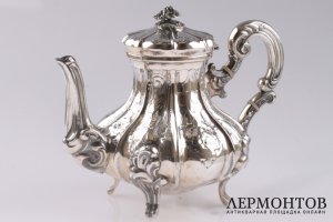 Чайный и кофейный сервиз с бульоткой. Серебро 800. Италия