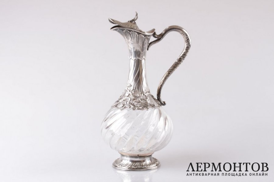 Графин для воды и вина. Серебро 950 пробы, хрусталь. Франция