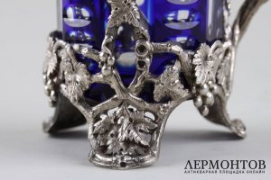 Горчичница с кобальтовым стеклом. Серебро 950 пробы. Франция, конец XIX в.