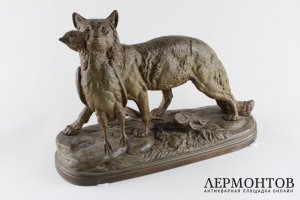 Скульптура Лиса с добычей. Франция, Париж, E.Delabrierre, кон.19-нач.20 вв. Бронза.