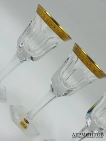 Набор рюмок для ликёра на 4 персоны «Lady Hamilton». Хрусталь, Moser, Чехословакия, 20 век