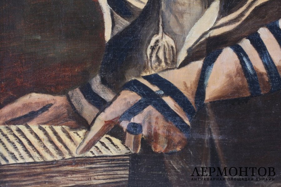 Картина Ребе в молитвенном облачении.Холст на картоне, масло. Художник Miriam Laski.