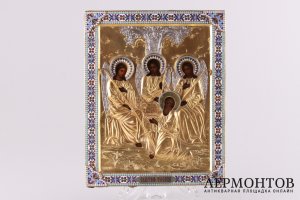 Икона Святая Троица. Серебро 84 пробы, эмаль. Россия, 19 в.