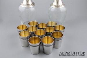Набор для крепких напитков. Серебро 950 пробы, стекло. Франция, нач. XX в.