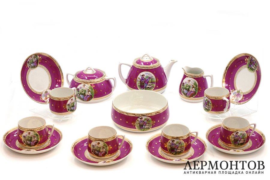 Чайный кофейный сервиз Пастушки. СССР, Дулевский фарфоровый завод, 1920-е гг. Фарфор.