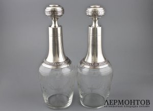 Набор для крепких напитков. Серебро 950 пробы, стекло. Франция, нач. XX в.