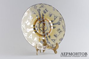 Блюдо с морской тематикой art deco. Стекло, серебряная накатка. Европа, 1930-е годы.