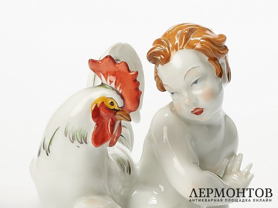 Статуэтка «Путти с петухом». Фарфор, Rosenthal, Германия, 1924 год