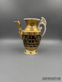 Чайник в стиле ампир. Фарфор, кобальт, золочение, завод Сафроновых, Россия, 1830–1840