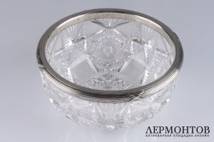 Ваза для фруктов в стиле неоклассика. Россия,  К. ФАБЕРЖЕ, 1908 - 1917 гг. Серебро 84, хрусталь.