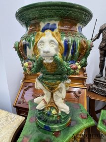 Парные кашпо на консолях со львами. Фаянс, роспись, Capodimonte, Италия, 20 век
