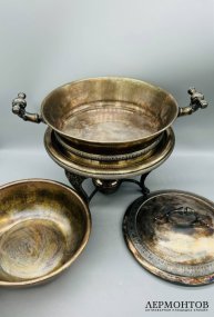 Мармит с горелкой. Металл, серебрение, Meriden Silver Plate Co., США, конец 19 века