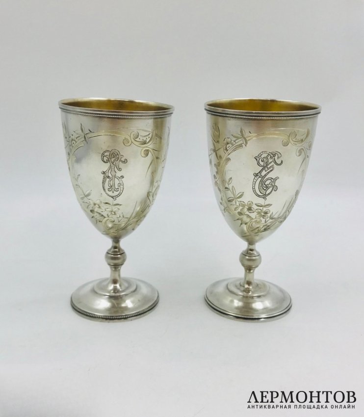 Парные свадебные фужеры. Серебро 84 пробы, Россия, 1899–1908 годы