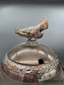 Крюшонница «Охота на кабана» с половником и 5 бокалами. Металл, WMF, ок. 1900
