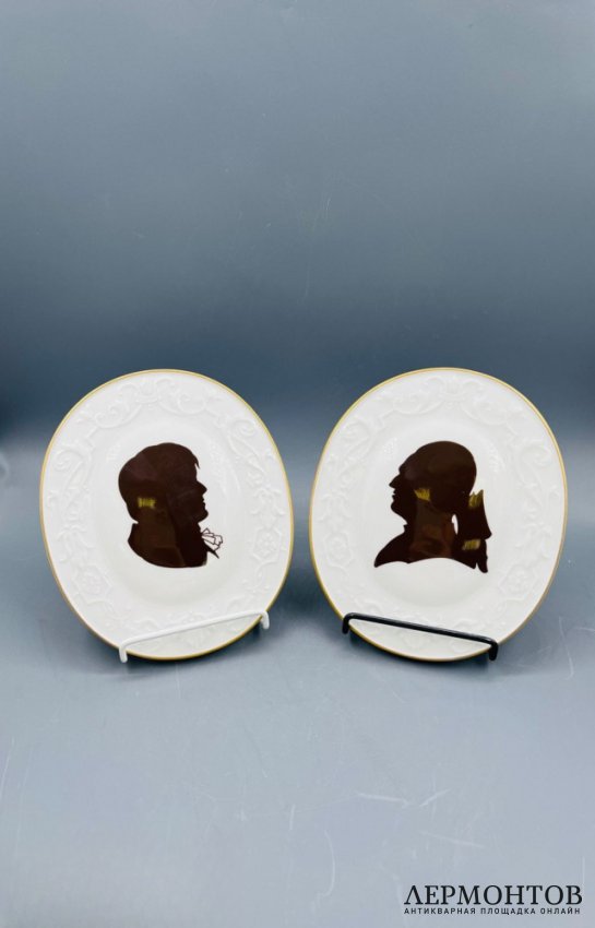 Настенное панно с профилями Лессинга и Клейста. Фарфор, Meissen, ГДР, 1977 год