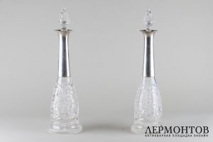 Высокие парные графины из хрусталя с серебром 800 пробы. Германия.