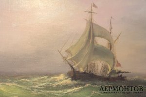Морской пейзаж. Корабль на волнах. Холст, масло. 2006 год.