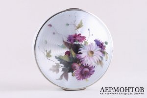 Шкатулка с эмалью гильоше. Серебро 935 пробы. Европа, кон.19-нач.20 века.