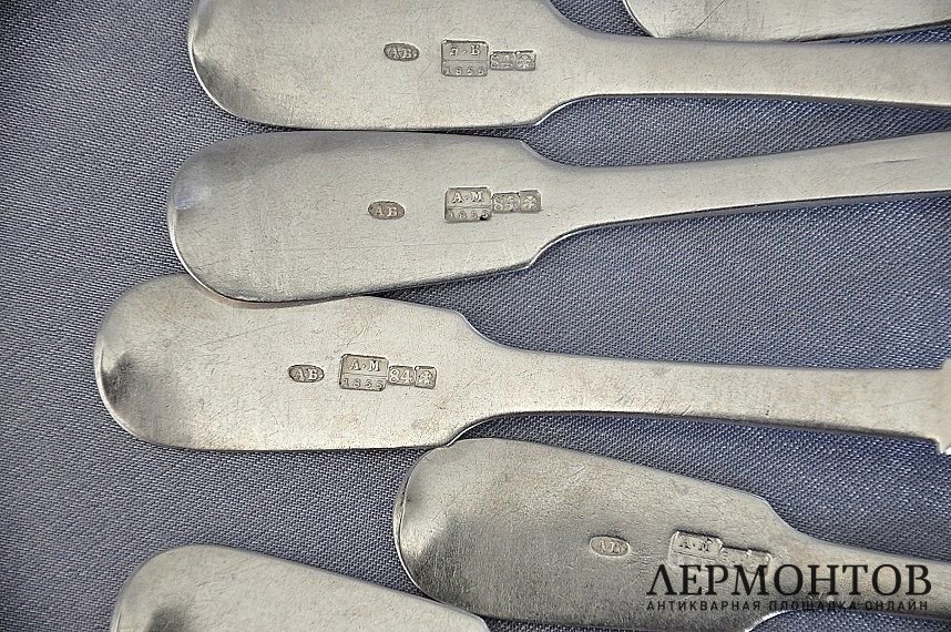 Десертные ложки. Серебро 84 пробы. Российская империя