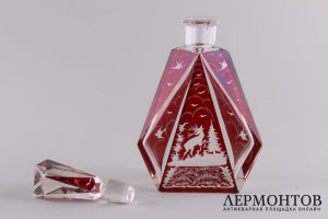 Ликерный набор, охотничья тематика. Стекло, гравировка. Богемия, Egermann, 1930e