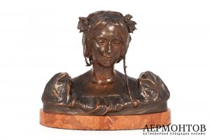 Бюст Юной девушки в стиле Ар Нуво. Италия, автор Antonio Ugo, нач. 20 в. Бронза.