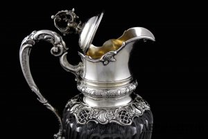 Графин. Серебро 800 пробы, хрусталь. Германия, 19 век