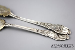 Сервировочный набор в стиле  ар нуво. Ravinet et Denfert. Серебро 950. Франция, 19в.