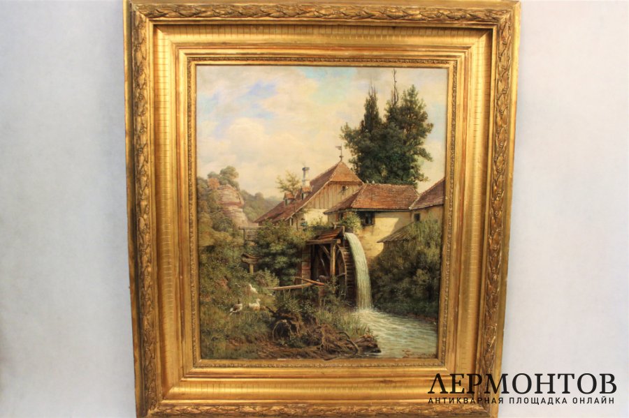 Картина. Мельница. Wilhelm Gattinger. Холст, масло.