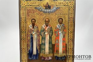 Икона Собор трех Святителей. Россия, 19 век. Дерево, темпера.