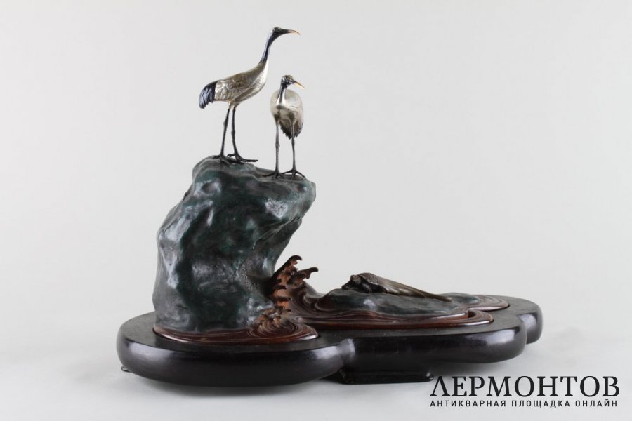 Окимоно Журавли и черепаха. Бронза. Япония, 1960-е гг.