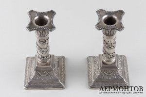 Парные подсвечники в стиле неоклассика. Россия, мастер Г.Л. Серебро 84 пробы.