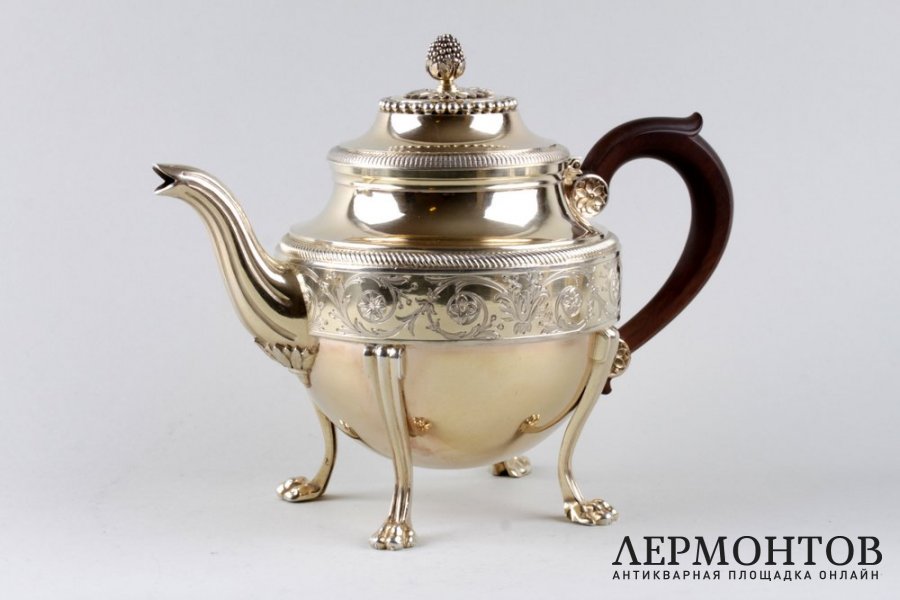 Чайный сервиз в стиле ампир. Aucoc. Серебро 950, золочение. Франция, XIX в.