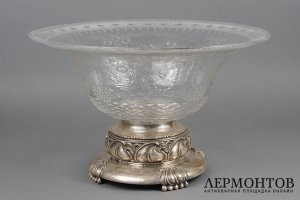 Ваза для фруктов. США, середина 20 в. Серебро 925 пробы, штамп. Стекло.
