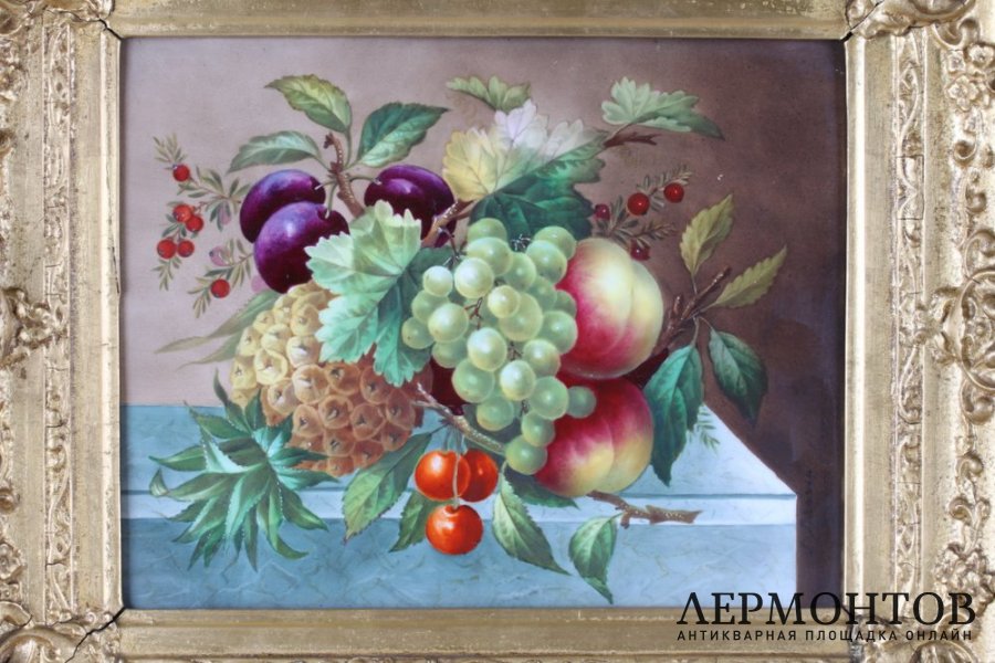 Пласт Натюрморт с ананасом. Фарфор, живопись. Европа,19 век. 