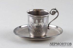Кофейная пара в классическом стиле. Серебро 950 пробы. Франция, XIX в.