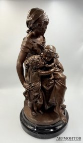 Скульптура Мать с детьми. Франция, Henri Ple, 19 век. Бронза, мрамор.