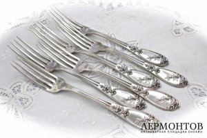 Столовый набор на 6 персон Henin et cie. Серебро 950. Франция