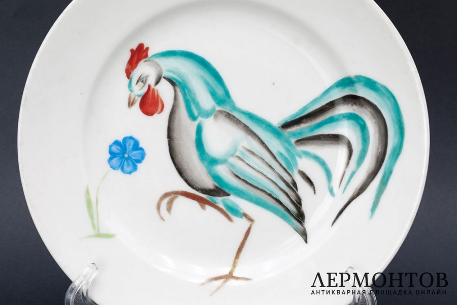 Тарелка С Петушком. СССР, ГФЗ, Н. Сверчков, 1923 г. Фарфор, роспись. Экспертиза.