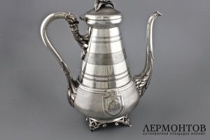Кофейник в технике гильоше. Серебро 950 пробы. Франция, рубеж XIX-XX вв;