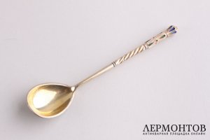 Ложка чайная. Серебро 84, эмаль золочение. 11 артель. Россия, до 1917 г.