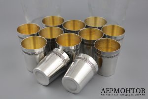 Набор для крепких напитков. Серебро 950 пробы, стекло. Франция, нач. XX в.