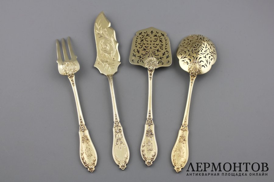 Сервировочный набор. Серебро 950 пробы, золочение. Франция, 1900-е гг.