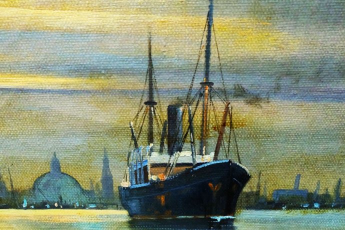 Картина Корабли уходящие из порта Копенгаген. Arup Jensen