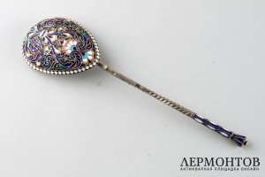Ложка для меда. Эмаль. Серебро 84 пробы. Российская империя.