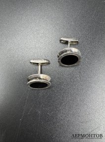 Запонки с ониксом. Серебро 925 пробы, Bvlgari, Италия