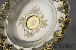Cухарница на ножке в стиле ар нуво. Серебро 800 пробы, золочение. Германия, 1900-е гг.