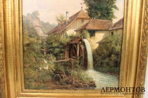 Картина. Мельница. Wilhelm Gattinger. Холст, масло.