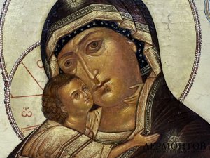 Икона Богоматерь Владимирская. Россия, 17 век под записью.